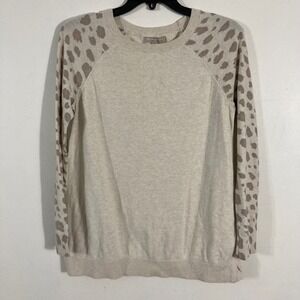 Banana Republic Sweater Womens Small Cream Leopard Print Raglan Cotton Cashmere